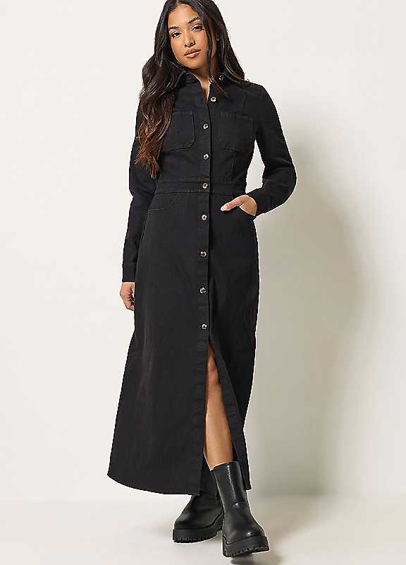 Pixiegirl Women's Black Petite Denim Maxi Dress In | : Size 16 - Image 6