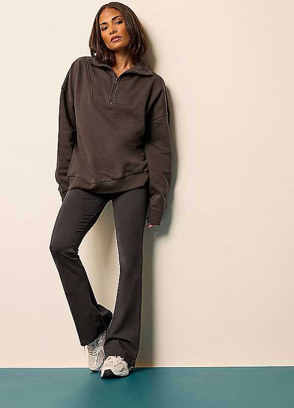 Pixiegirl Brown Petite Fold Over Flared Leggings