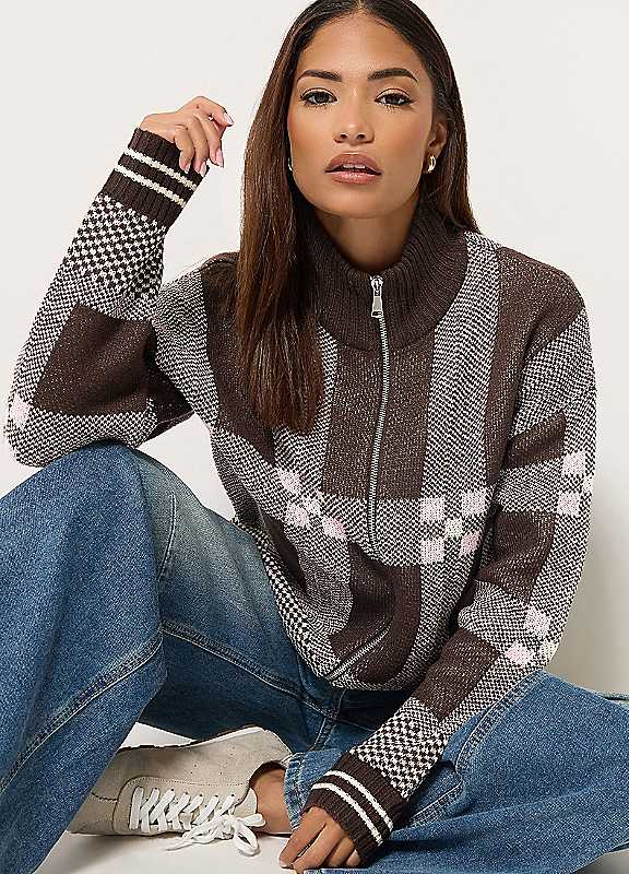 Pixiegirl Women's Brown Petite Zip Funnel Neck Jumper In Size 16-18 - Image 6