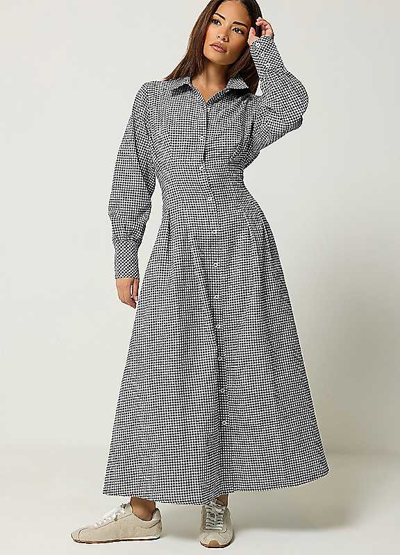 PixieGirl Women's Petite Gingham Cotton Maxi Dress in Black | Size: 18 - Image 3