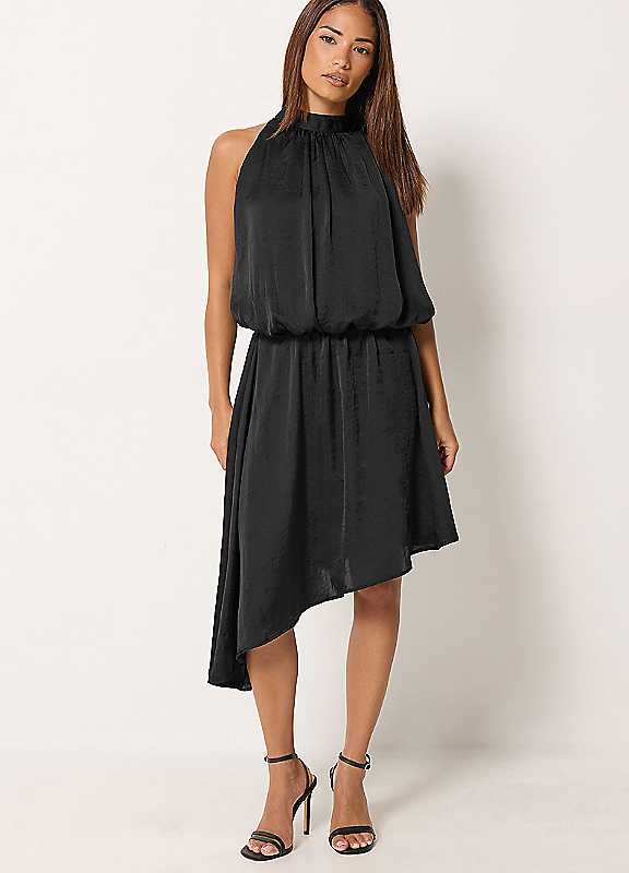 PixieGirl Women's Petite Halter Neck Satin Dress in Black | Size: 16 - Image 2