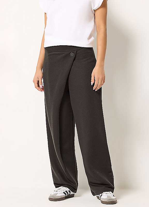 Pixiegirl Women's Chocolate Petite Wrap Wide Leg Trousers In Small - Image 2