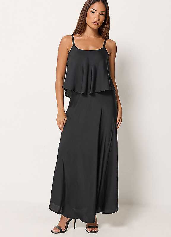 Pixiegirl Women's Black Petite Layered Midi Dress