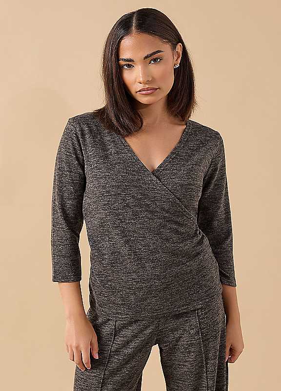 Pixiegirl Women's Chocolate Petite Marl Wrap Top In | : Size 14 - Image 6