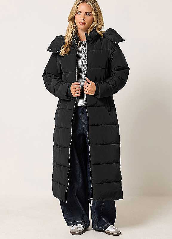 Pixiegirl Women's Black Petite Maxi Padded Coat In | : Size 12 - Image 2
