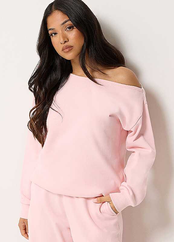 Pixiegirl Women's Light Pink Petite Off-Shoulder Sweatshirt In | : Size 14 - Image 6