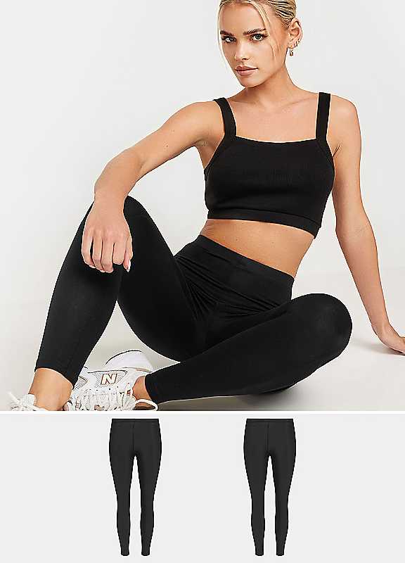 Pixiegirl Women's Black Petite Pack Of 2 Basic Leggings