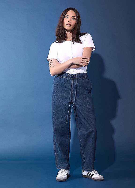 Pixiegirl Women's Dark Blue Petite Pull On Barrel Jeans In | Size: 6S - Image 2
