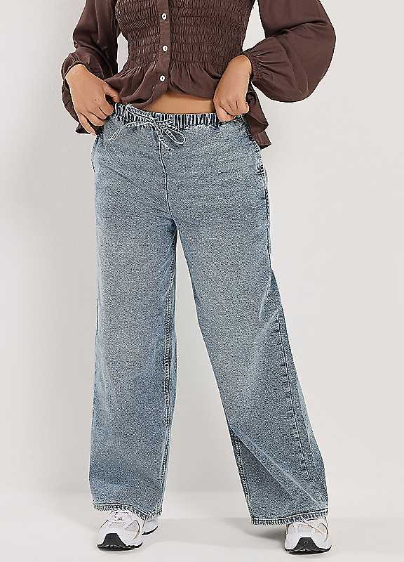 Pixiegirl Women's Mid Blue Petite Pull On Wide Leg Jeans In | Size: 8S - Image 6