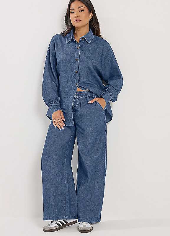 Pixiegirl Women's Mid Blue Petite Pull-On Wide Leg Jeans In | Size: 18S - Image 7