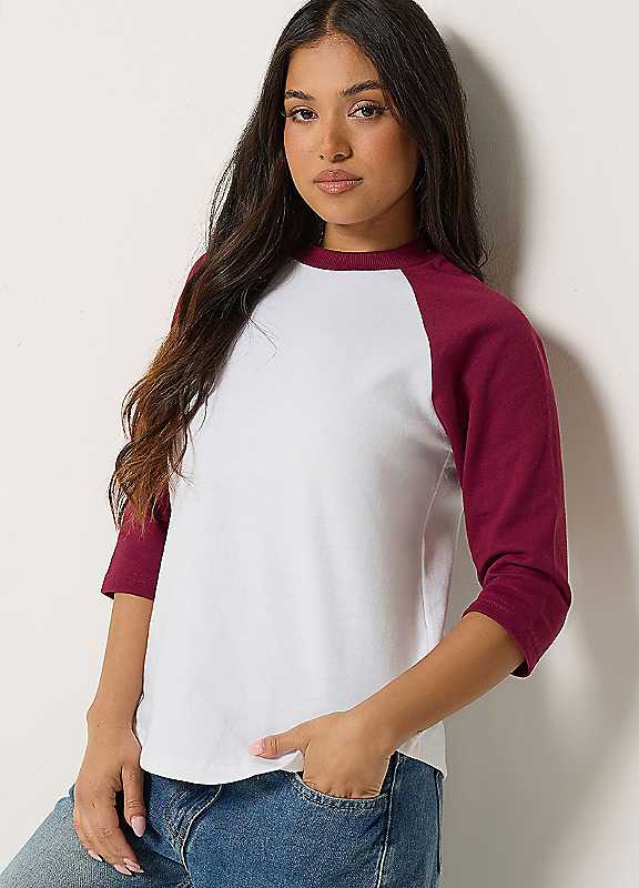 Pixiegirl Women's Burgundy Petite Raglan Sweatshirt In | Size: 12 - Image 7