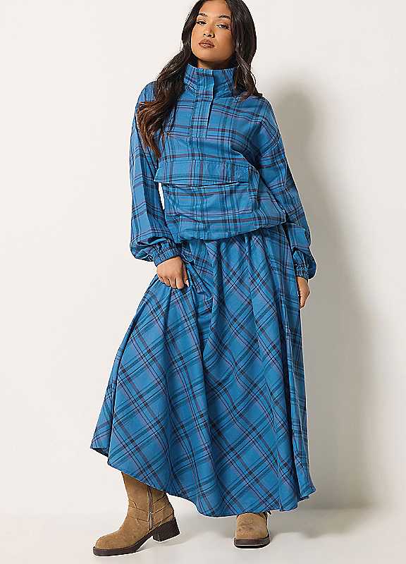 Pixiegirl Women's Blue Petite Set Check Print Shirt Skirt