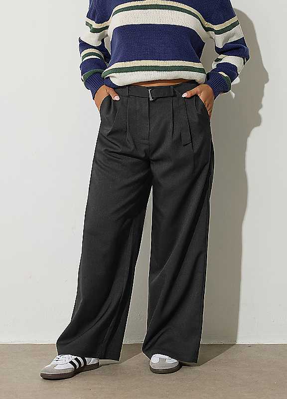 Pixiegirl Petite Women's Black Buckle Belt Wide Leg Trousers - Image 3
