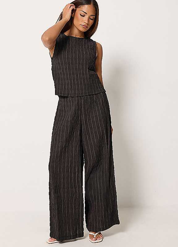 PixieGirl Women's Petite Stretch Wide Leg Trousers in Black | Size: 12 - Image 2