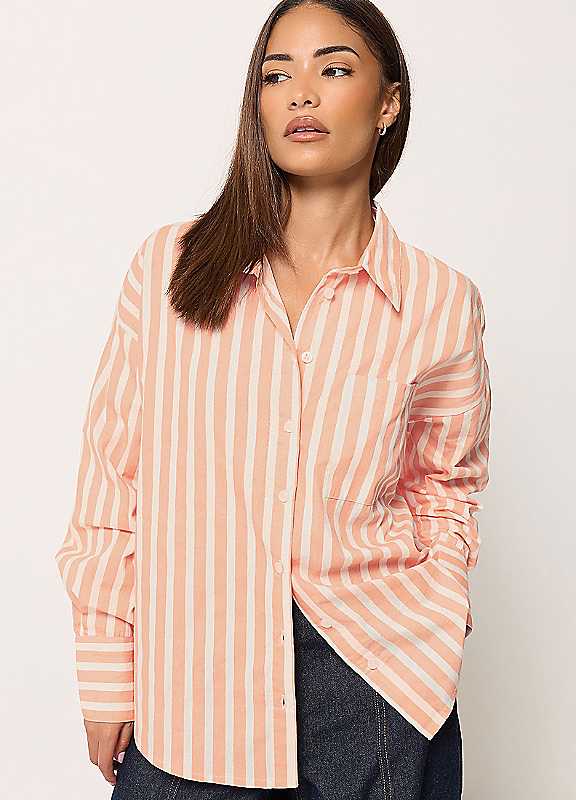 Pixiegirl Women's Peach Petite Stripe Button Shirt In | Size: 6 - Image 2