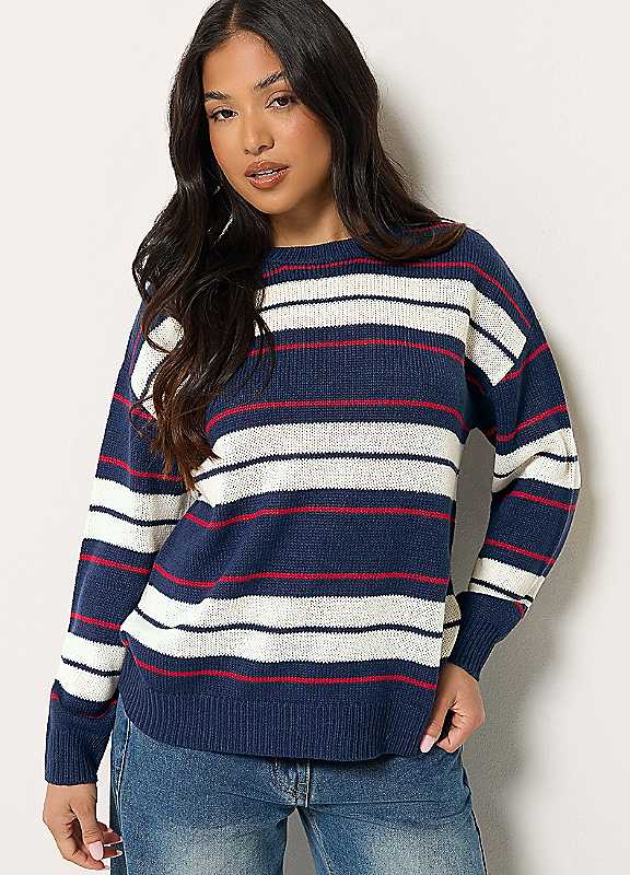 PixieGirl Women's Petite Stripe Knitted Jumper in Blue | Size: 16-18 - Image 7