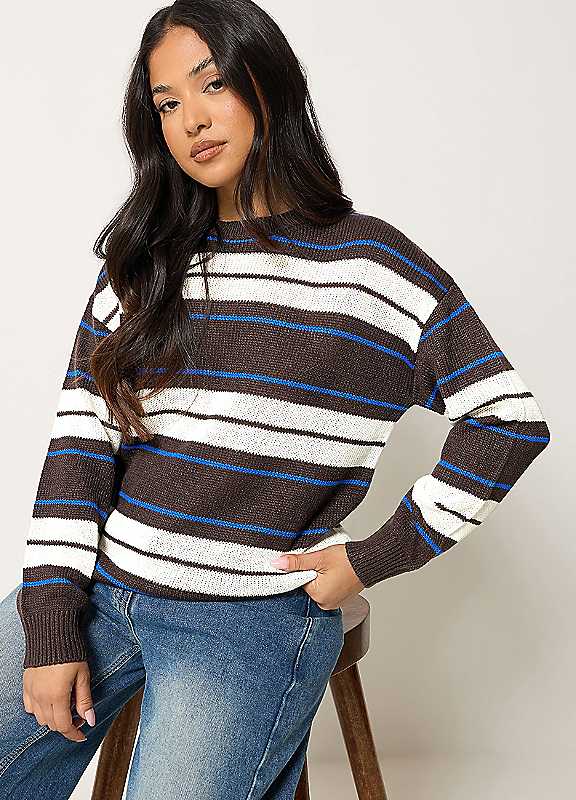 PixieGirl Women's Petite Stripe Knitted Jumper in Dark Brown | Size: 6-8 - Image 7