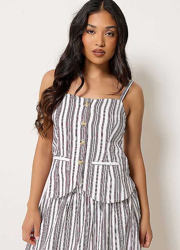 PixieGirl Women's Petite Stripe Button Cami Top in White | Size: 18 - Image 3
