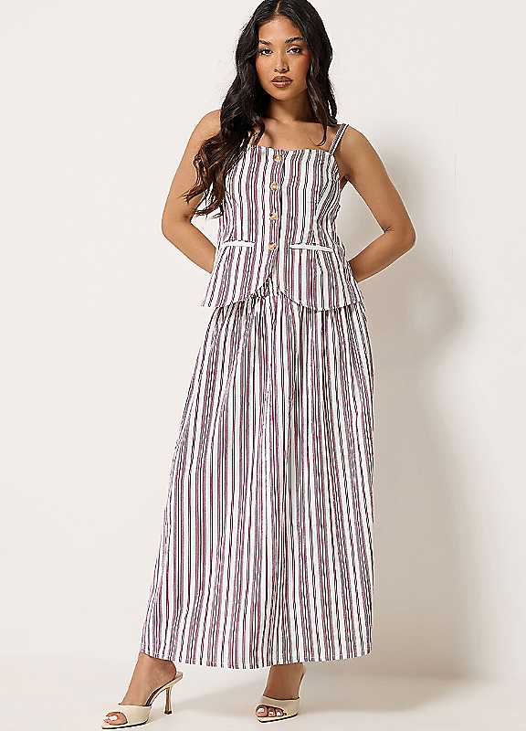 Pixiegirl Women's White Petite Stripe Cami & Maxi Skirt Set In | Size: 10 - Image 2