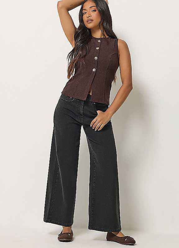 Pixiegirl Women's Black Petite Wide Leg Jeans In | Size: 14 - Image 6