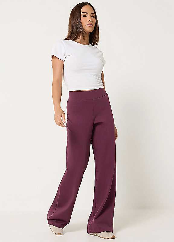 PixieGirl Women's Petite Wide Leg Yoga Pants in Burgundy | Size: 16S - Image 2