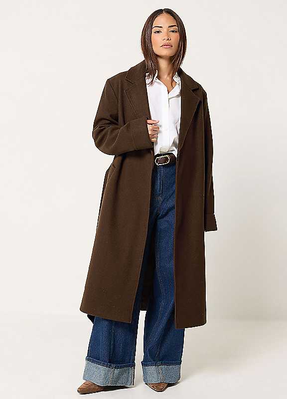 PixieGirl Women's Petite Wrap Belt Coat in Brown | Size: 16 - Image 2