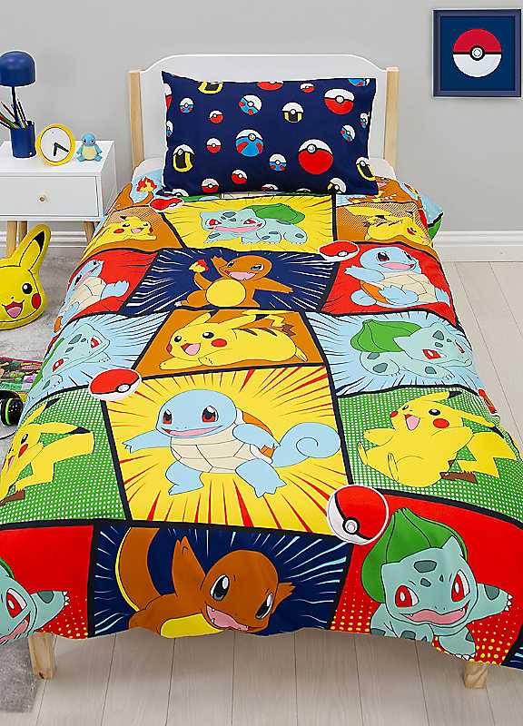 Pokemon Multi Retro Reversible Duvet Cover Set Single Size 48