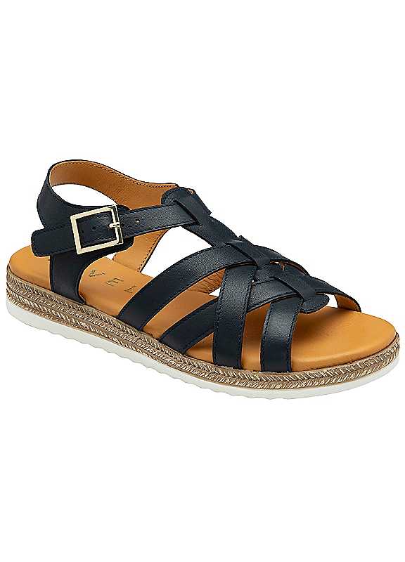 Ravel Ryal Women's Leather and Denim Sandals in Navy, Size 5, Featuring an Adjustable Ankle Strap and 2.5cm Elevated Sole - Image 7