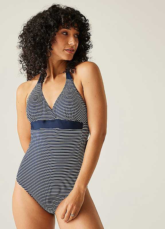 Regatta Navy Stripe Flavia Ii Tummy Control Swimsuit Size 18