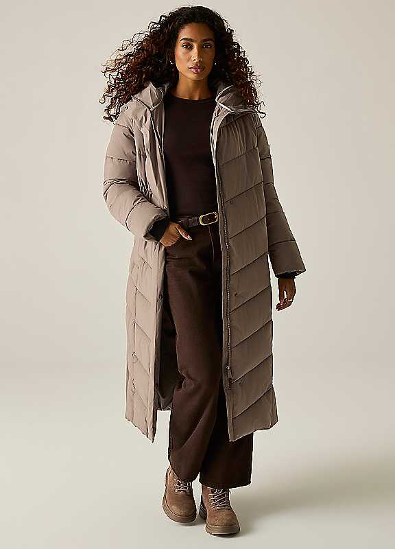 Regatta (12, Mocha) Womens Eloria Long-Length Quilted Jacket - Image 4