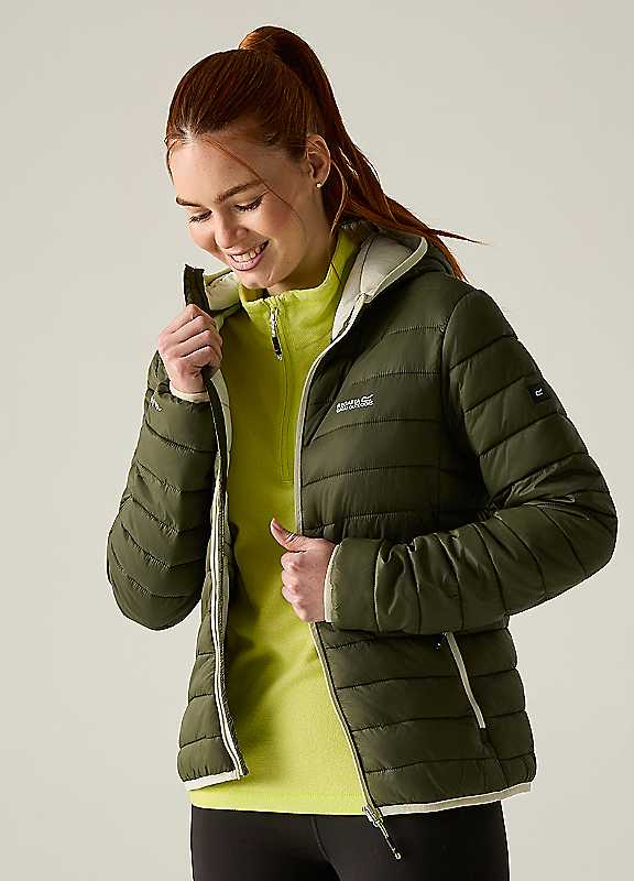 Regatta Women's Marizion Hooded Puffer Jacket in Olive | Size: 14 - Image 7