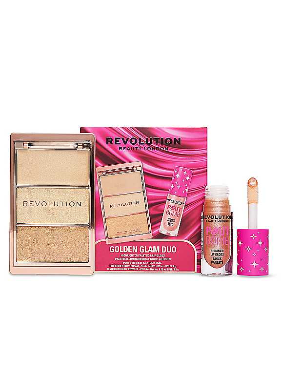 Revolution Golden Glam Duo, Shimmer Gloss & Highlight Palette | Includes A Shimmer Gloss & Highlight Palette, Glowing Glam Look, Gift for Her, Vegan & Cruelty-Free - Image 6
