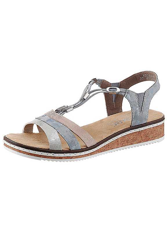 Rieker Light Blue Low Wedge Strappy Sandals Size 4