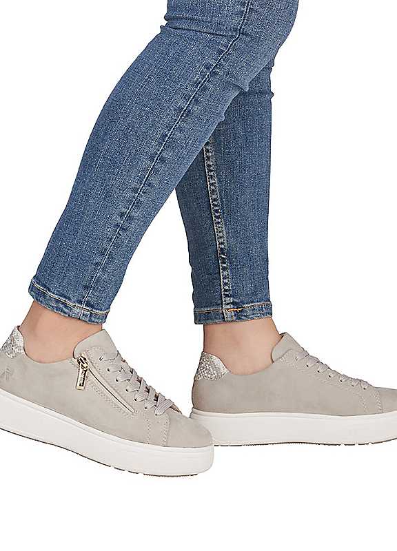 Rieker Women's Zip & Lace Platform Trainers - Rkr43539 / 328 768 - White Leather Size 8 - Image 7