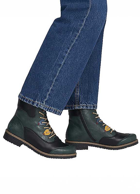Rieker Women's 'Compass' Lace Up Ankle Boots in Dark Green | Size: 5 - Image 4
