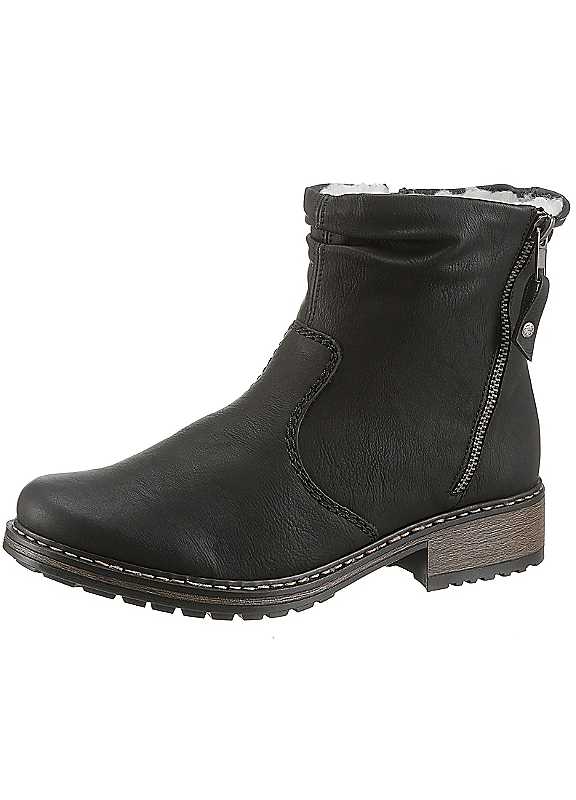 Rieker Black Zip Up Winter Ankle Boots Size 3.5