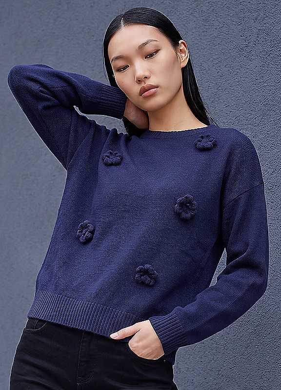 Dusk Women's 3D Floral Knitted Jumper in Navy | Size: 8 - Image 4