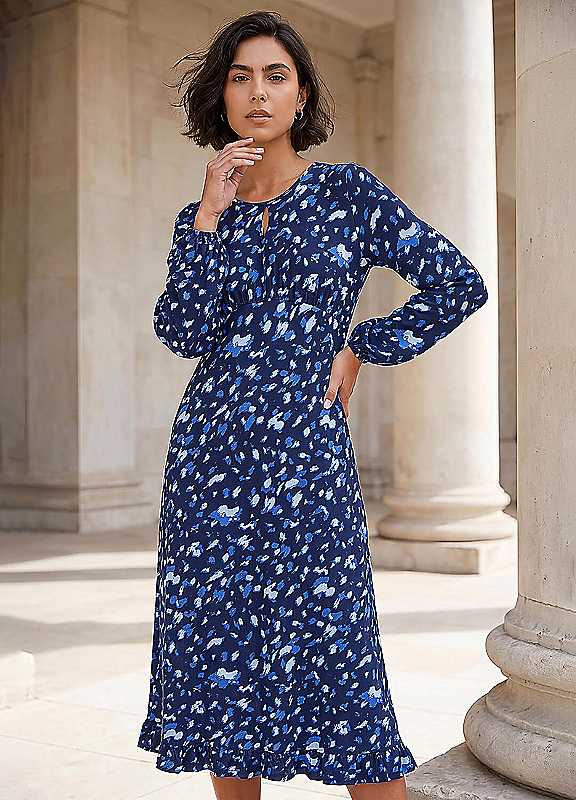 Roman Women's Abstract Keyhole Dress in Blue | Size: 10 - Image 7