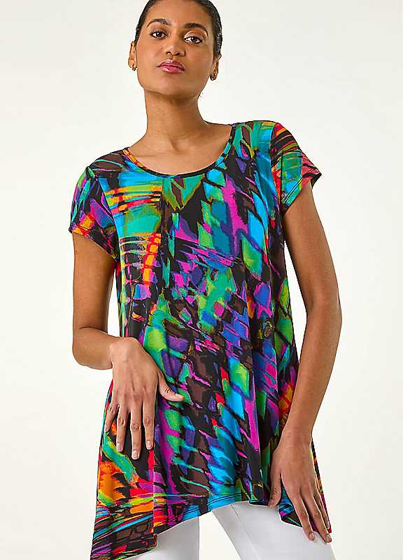Roman Originals Women's Multi Roman Abstract Print Hanky Hem Tunic - Image 6