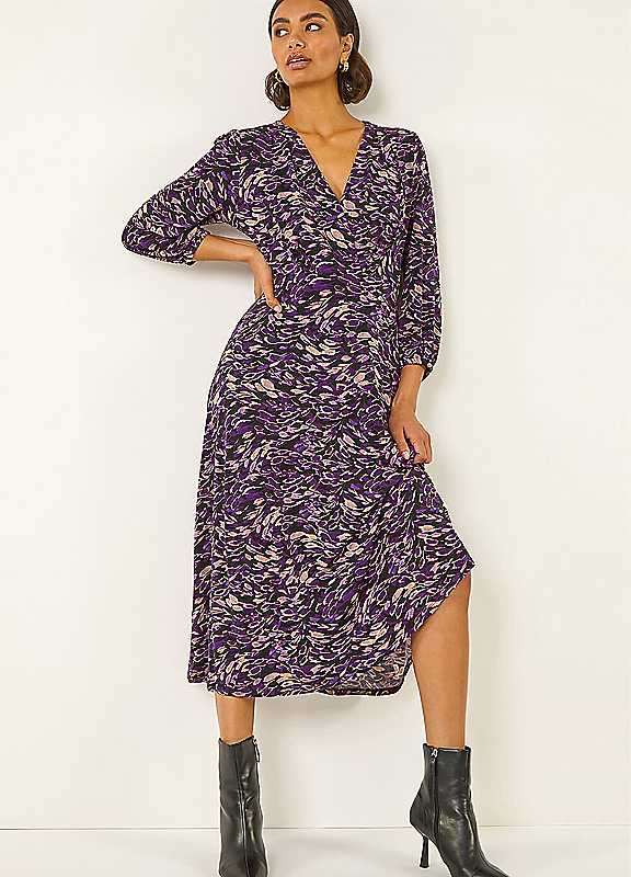 Roman Women's Purple Abstract Print Midi Dress In Size 16 - Image 5