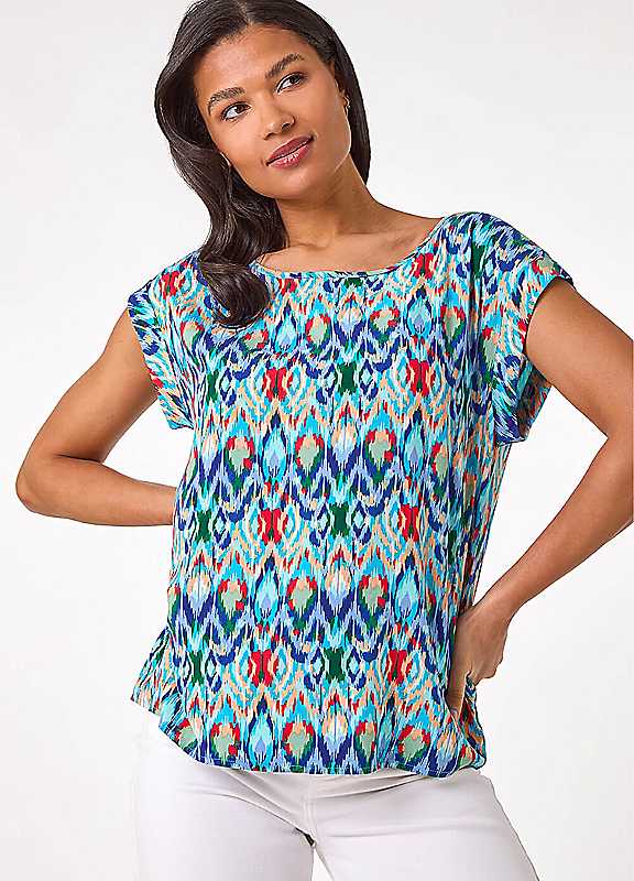 Roman Women's Blue Abstract Print Shell Top In | Size: 16 - Image 7