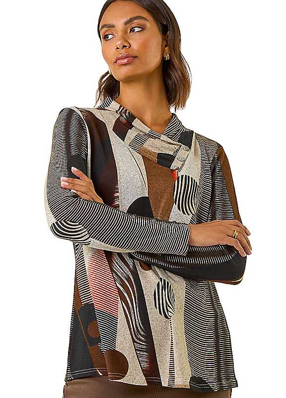 Roman Abstract Print Snit Top, Brown, Size 16, Women - Image 2