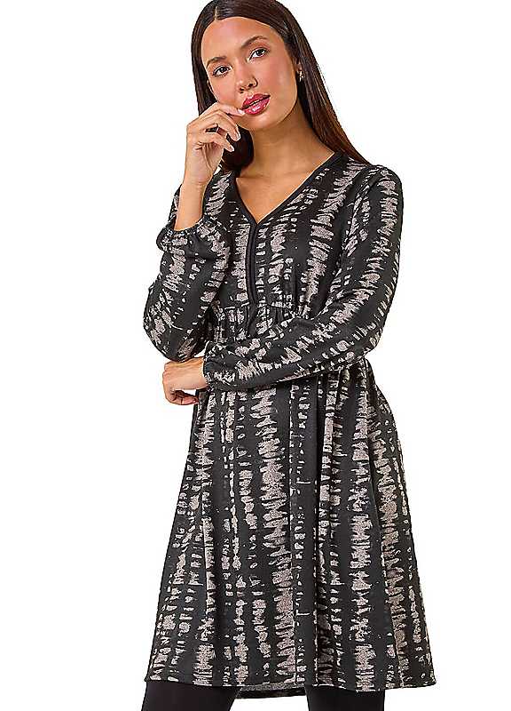 Roman Women's Black Abstract Print Soft Knit Stretch Dress Size 20 - Image 3