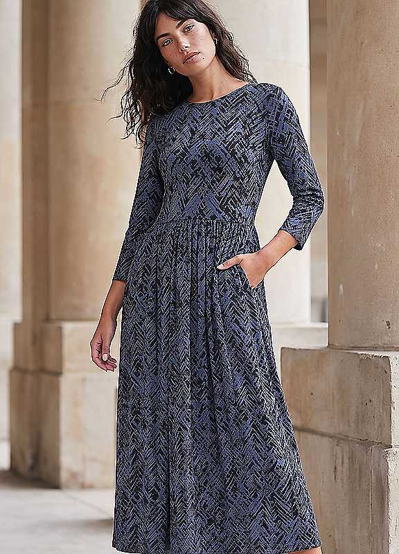 Roman Women's Navy Abstract Print Stretch Midi Dress In | Size: 14 - Image 4