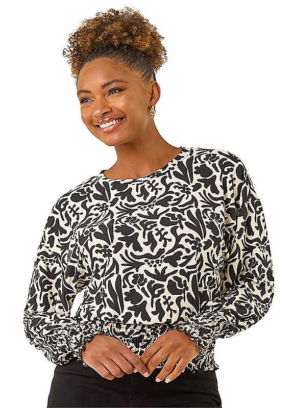 Roman Women's Black Abstract Print Stretch Top In | Size: 12 - Image 7