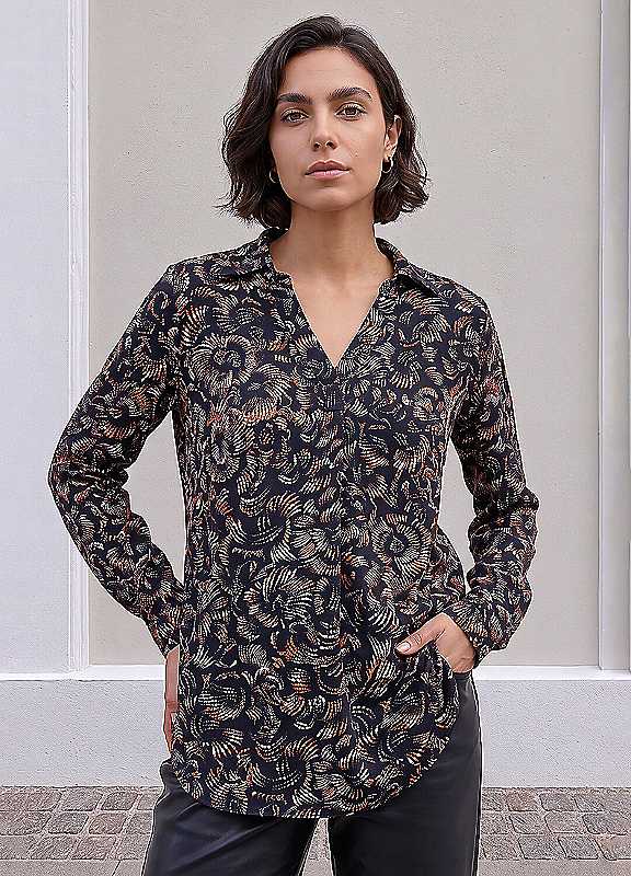 Roman Women's Navy Abstract Puff Print Shirt In Size 10 - Image 3