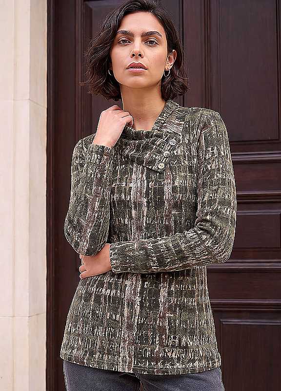 Roman Women's Khaki Abstract Snit Top In | Size: 16 - Image 4