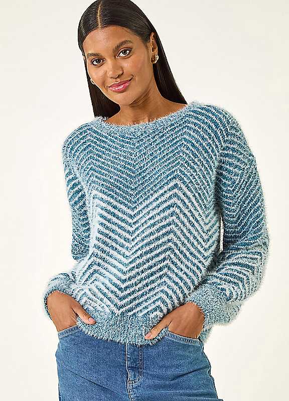 Roman Women's Blue Abstract Stripe Knit Jumper In | : Medium - Image 8