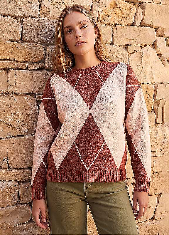 Roman Women's Argyle Knit Jumper in Orange | Size: 18 - Image 7