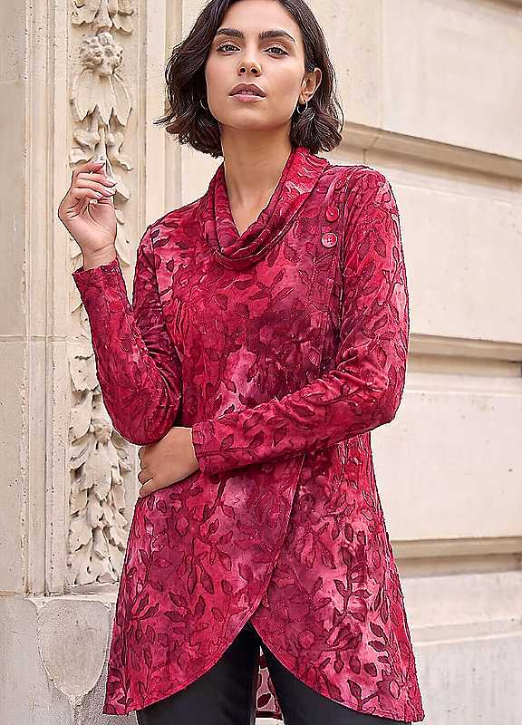 Roman Womens Burnout Print Split Hem Tunic Top, Red, Size 18, Women - Image 4